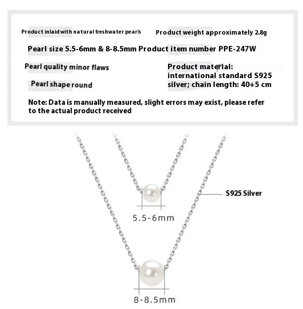 Women's 925 silver pendant necklace with pearl inlay and rhinestone accents in gold finish