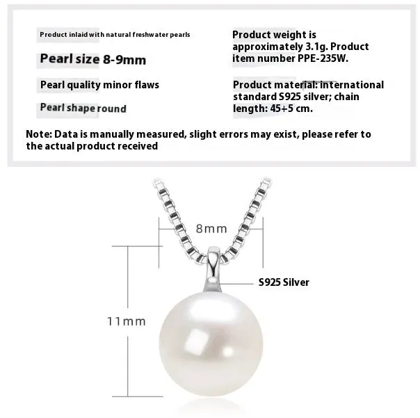 Women's 925 silver pendant necklace with pearl inlay and rhinestone accents in gold finish