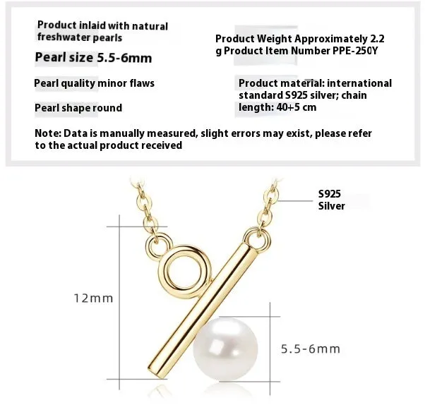 Women's 925 silver pendant necklace with pearl inlay and rhinestone accents in gold finish