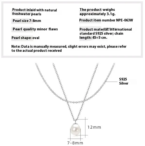 Women's 925 silver pendant necklace with pearl inlay and rhinestone accents in gold finish