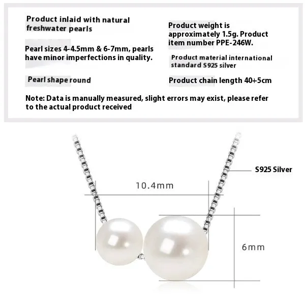 Women's 925 silver pendant necklace with pearl inlay and rhinestone accents in gold finish
