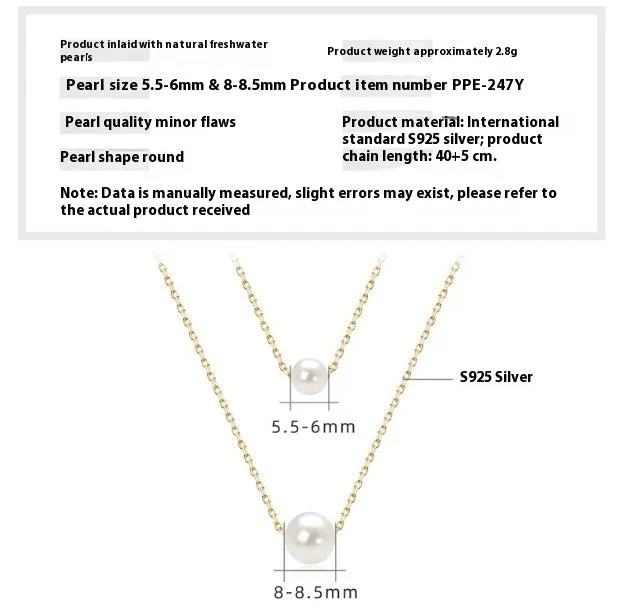 Women's 925 silver pendant necklace with pearl inlay and rhinestone accents in gold finish