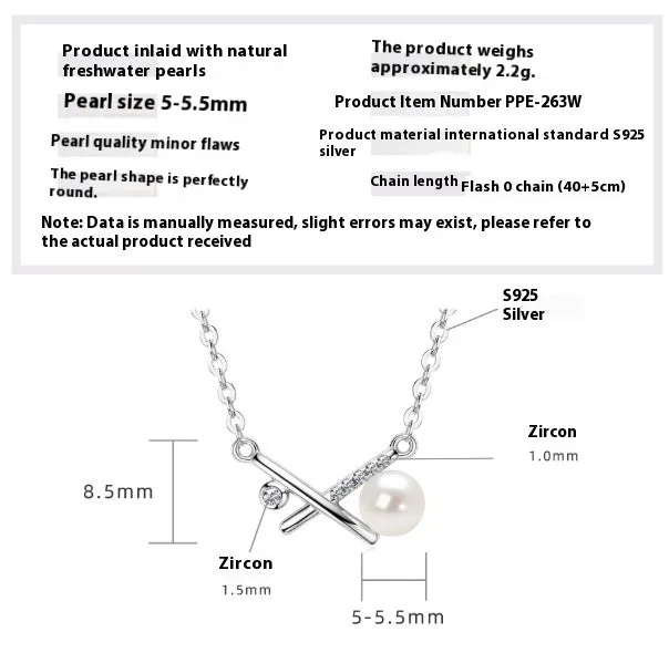 Women's 925 silver pendant necklace with pearl inlay and rhinestone accents in gold finish
