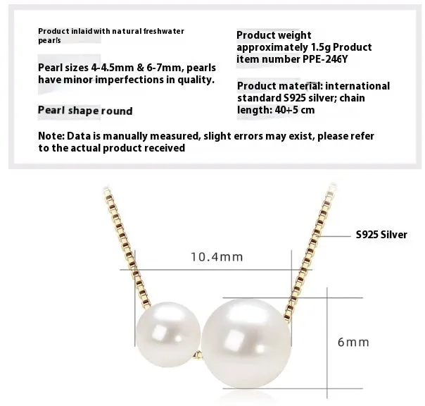Women's 925 silver pendant necklace with pearl inlay and rhinestone accents in gold finish