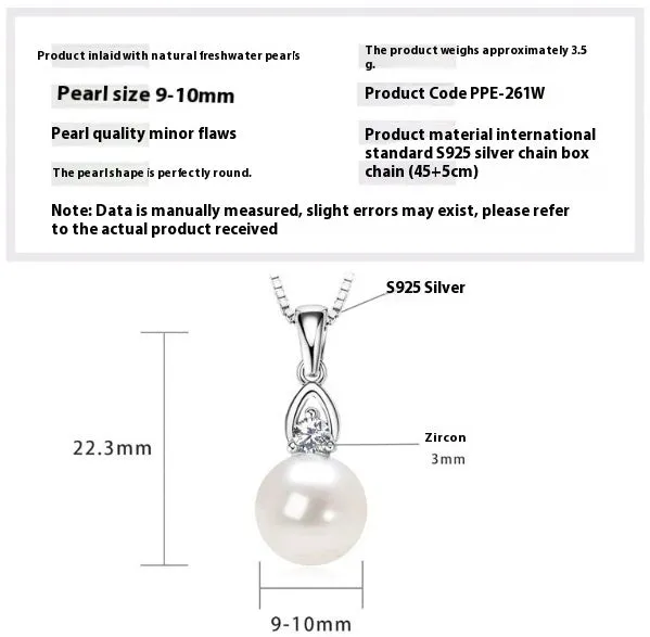 Women's 925 silver pendant necklace with pearl inlay and rhinestone accents in gold finish