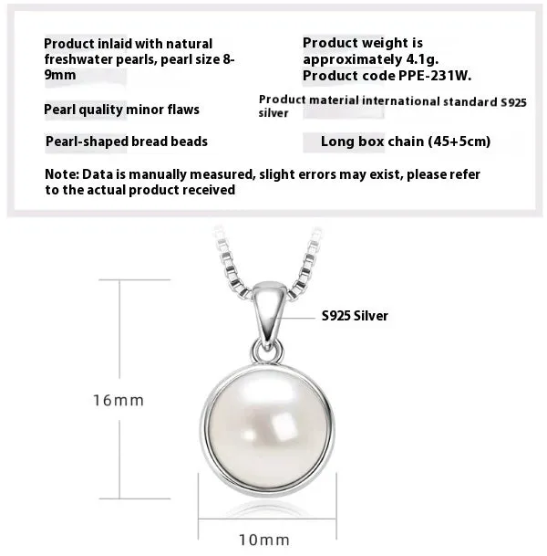Women's 925 silver pendant necklace with pearl inlay and rhinestone accents in gold finish