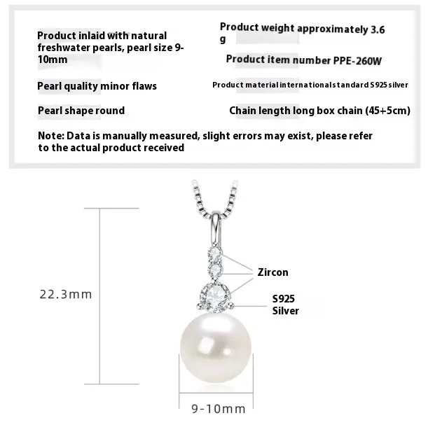 Women's 925 silver pendant necklace with pearl inlay and rhinestone accents in gold finish