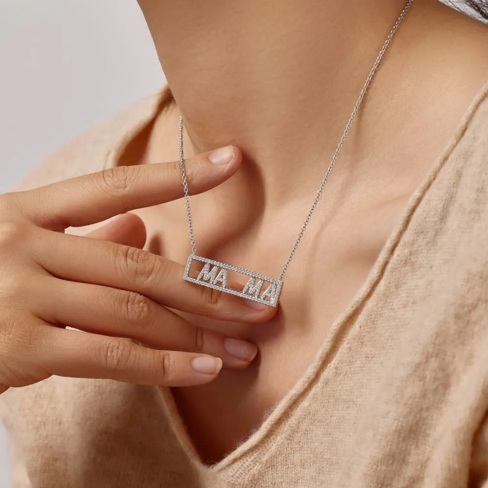 Women's 925 silver MAMA letter necklace with inlaid zircon stones, gold finish, simple style