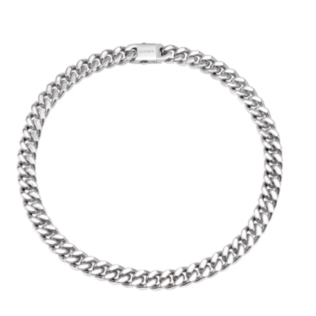 Polished titanium steel Cuban link choker chain necklace in 12mm width on black background