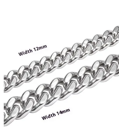 Polished titanium steel Cuban link choker chain necklace in 12mm width on black background