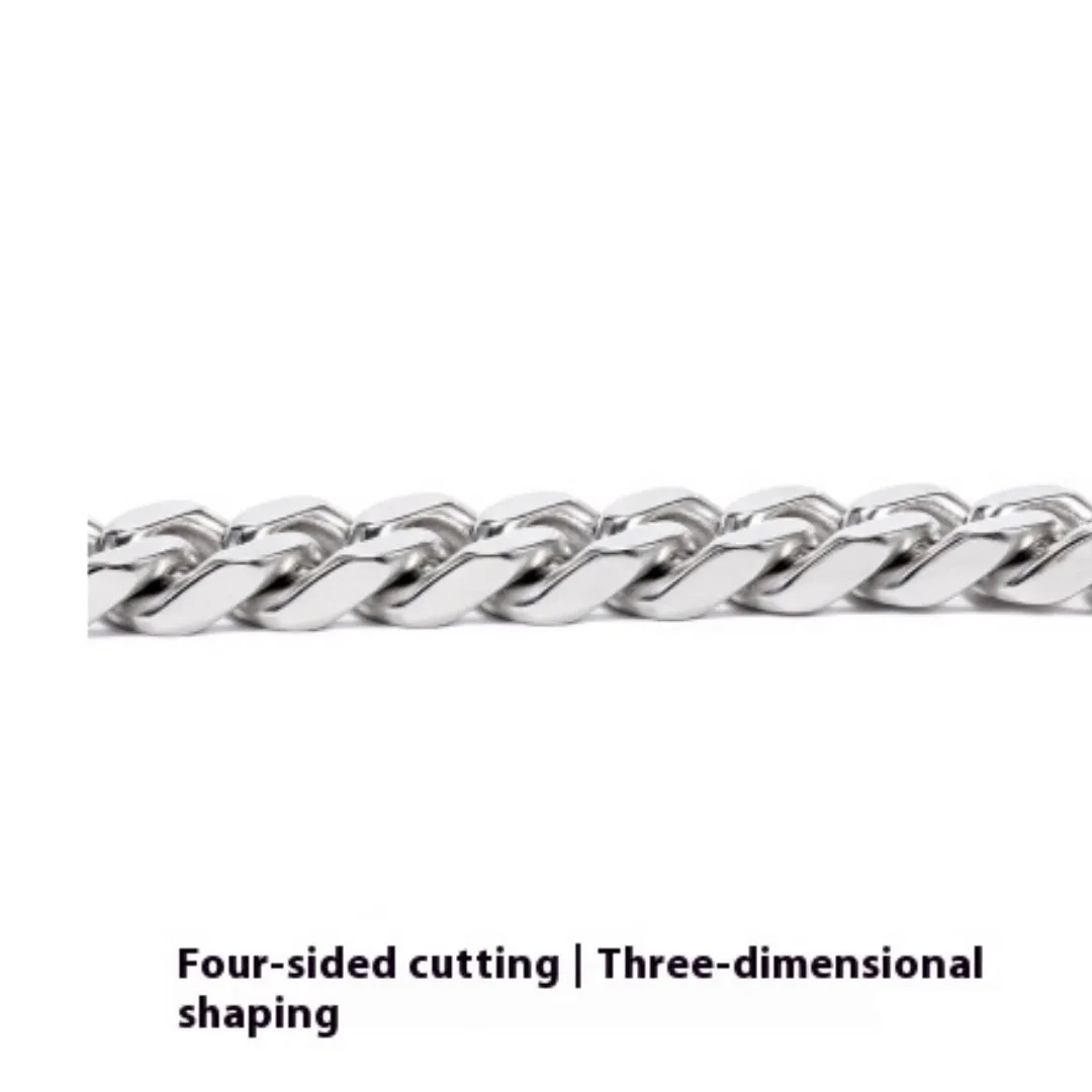 Polished titanium steel Cuban link choker chain necklace in 12mm width on black background