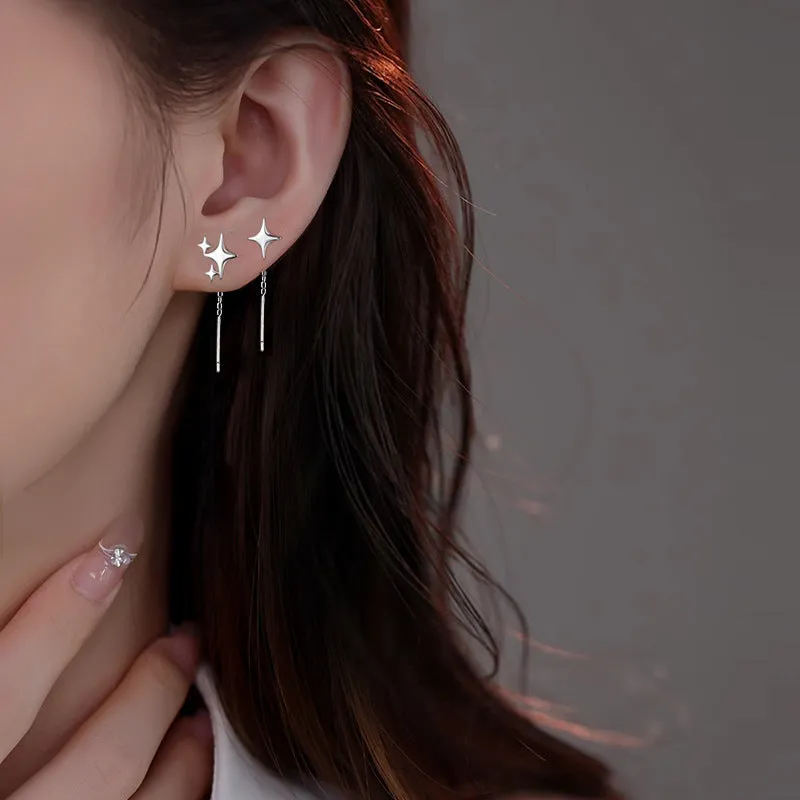Asymmetric four eight-pointed stars hanging drop earrings for women in copper alloy