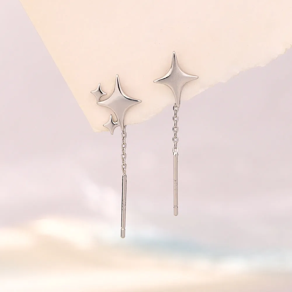 Asymmetric four eight-pointed stars hanging drop earrings for women in copper alloy