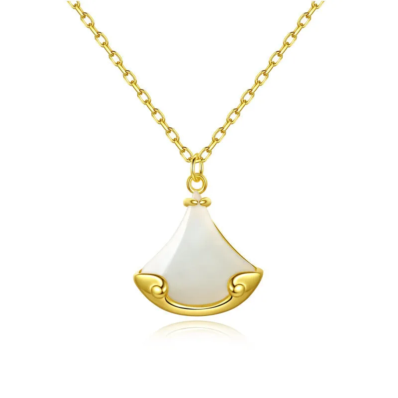 S925 sterling silver Hetian jade skirt pendant necklace on display with 40cm chain