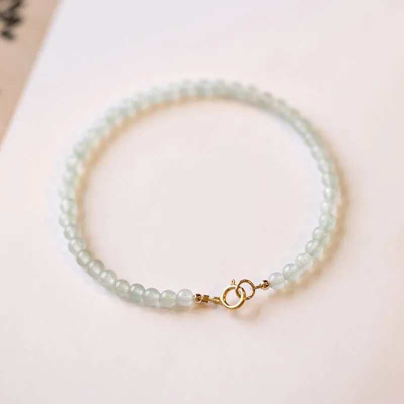 Handmade women's jade bracelet with 3mm beads in green aventurine, shown in 15cm length.