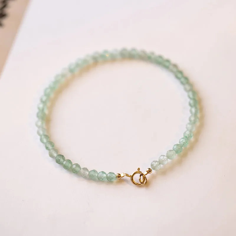Handmade women's jade bracelet with 3mm beads in green aventurine, shown in 15cm length.