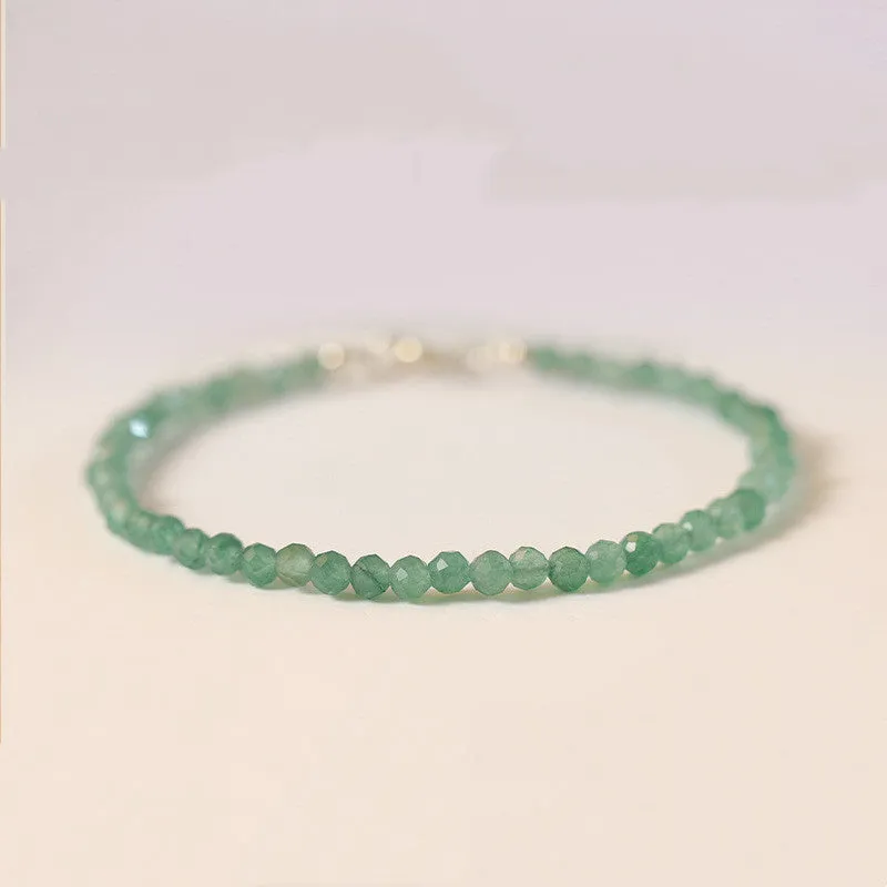 Handmade women's jade bracelet with 3mm beads in green aventurine, shown in 15cm length.