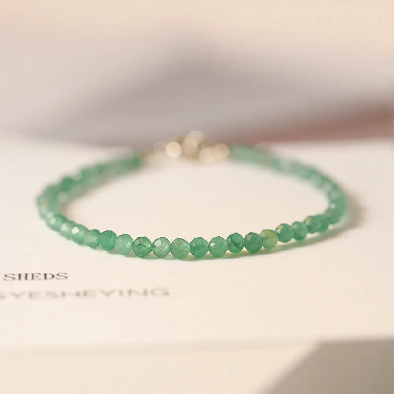 Handmade women's jade bracelet with 3mm beads in green aventurine, shown in 15cm length.