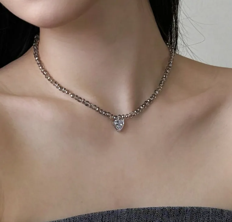 925 sterling silver heart necklace for women platinum black pendant