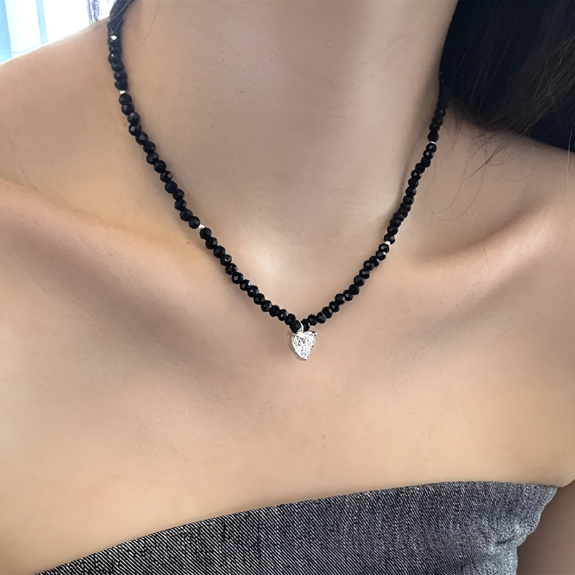 925 sterling silver heart necklace for women platinum black pendant