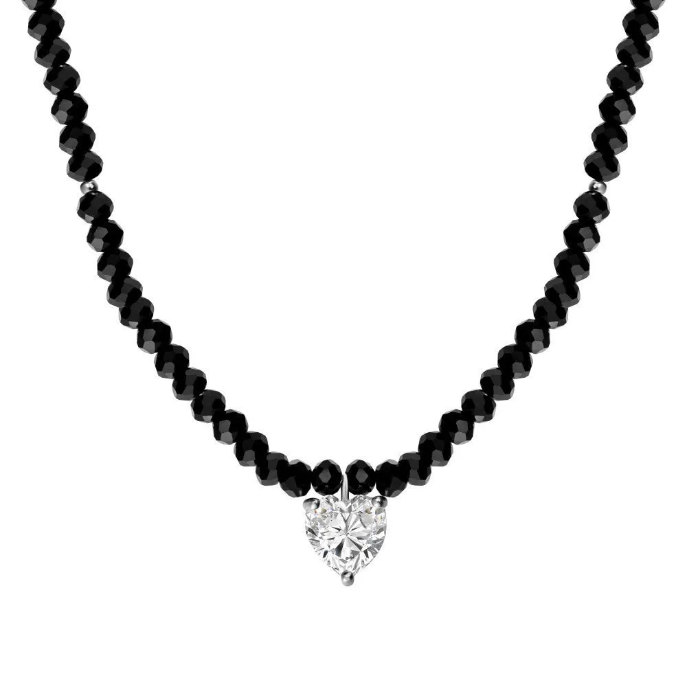 925 sterling silver heart necklace for women platinum black pendant