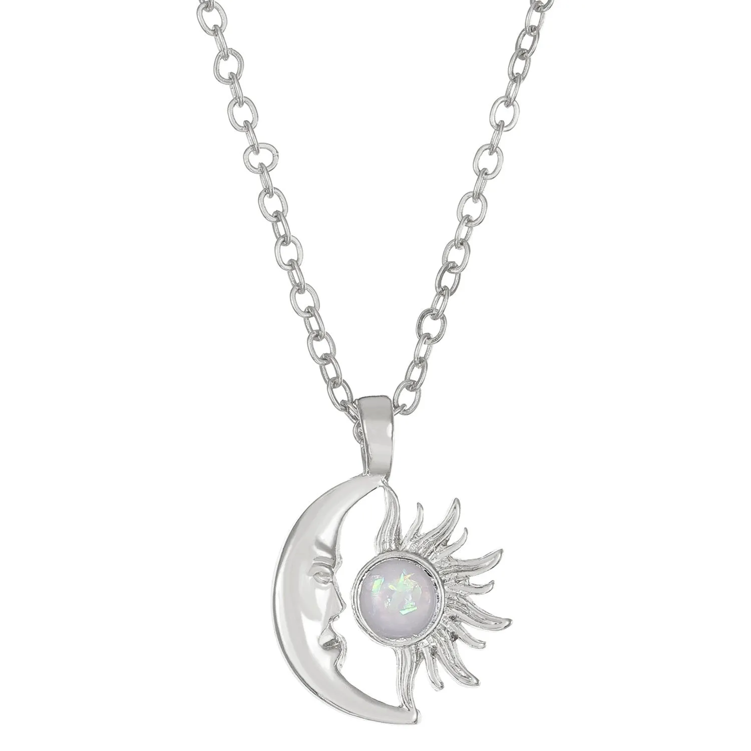 Alloy sun moon geometric pendant necklace on adjustable chain, gold electroplated finish