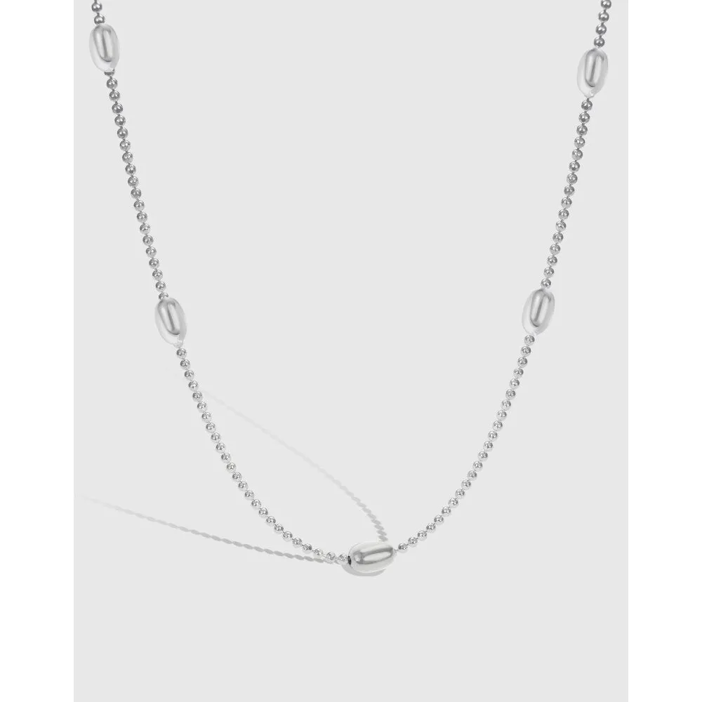 925 silver oval bead clavicle chain necklace with electroplated finish in silver colour