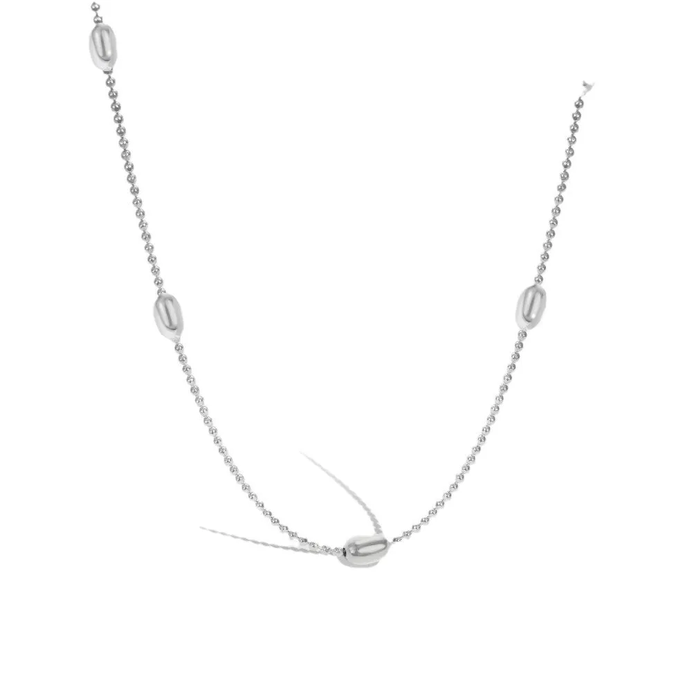 925 silver oval bead clavicle chain necklace with electroplated finish in silver colour