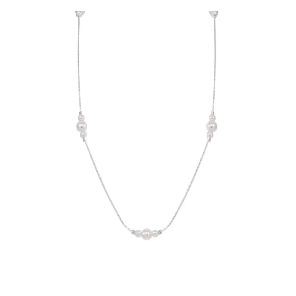 Women's 925 sterling silver pearl necklace in silver colour with round pendant, light luxury style