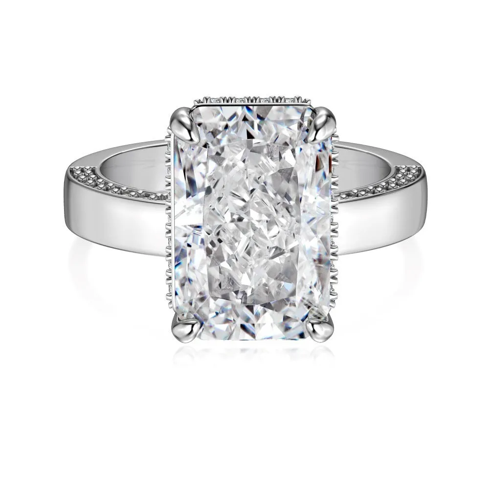 French S925 sterling silver ring for women – geometric quadrilateral shape, platinum white diamond finish, size No 7 on finger