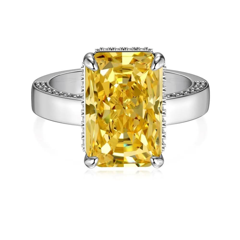 French S925 sterling silver ring for women – geometric quadrilateral shape, platinum white diamond finish, size No 7 on finger