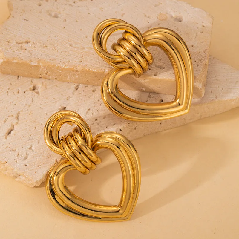 Stainless steel earrings for women electroplated geometric simple style 0730 on a white background