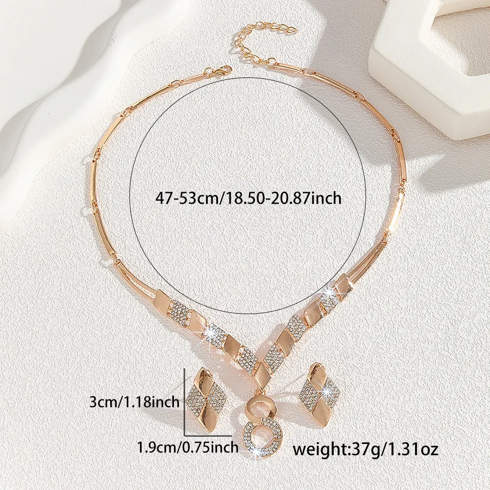 Gold electroplated zinc alloy necklace and earrings set for women