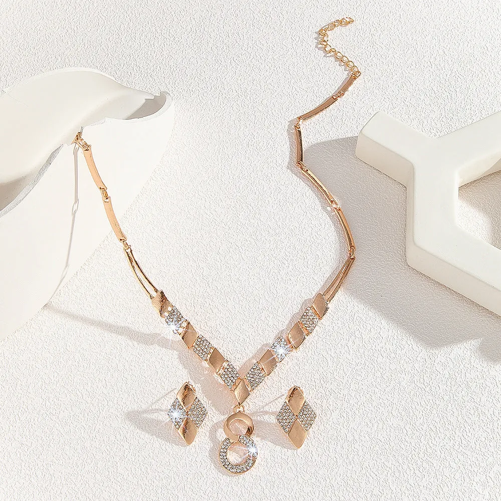 Gold electroplated zinc alloy necklace and earrings set for women