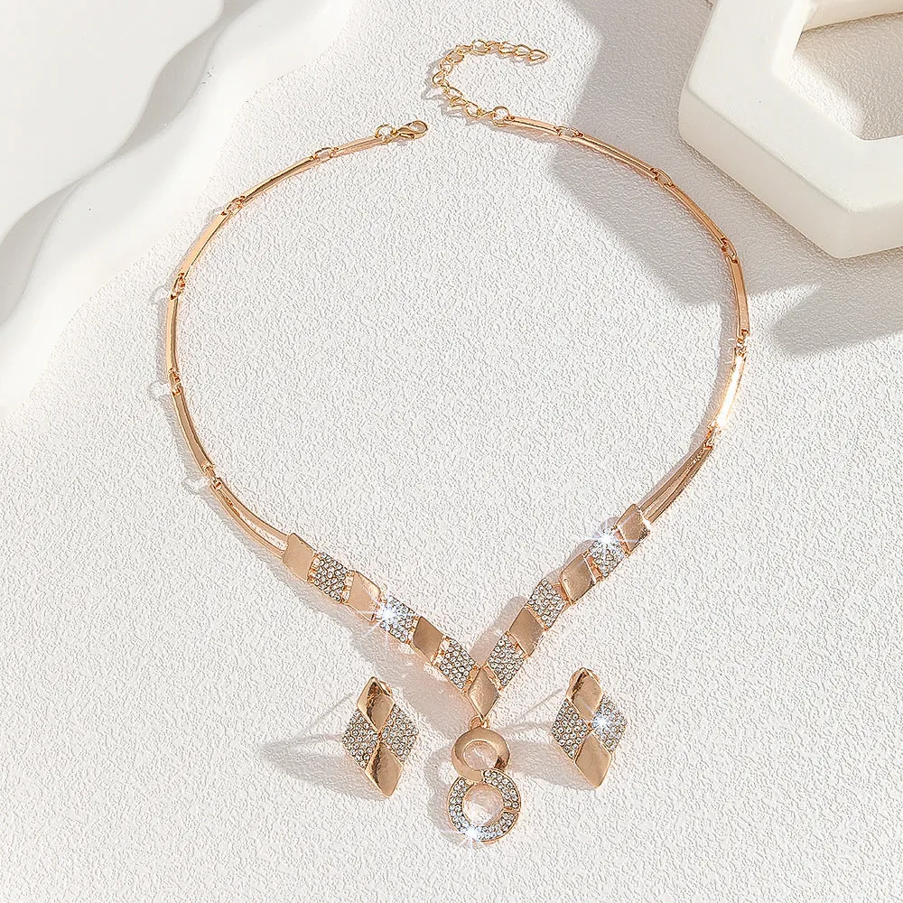 Gold electroplated zinc alloy necklace and earrings set for women