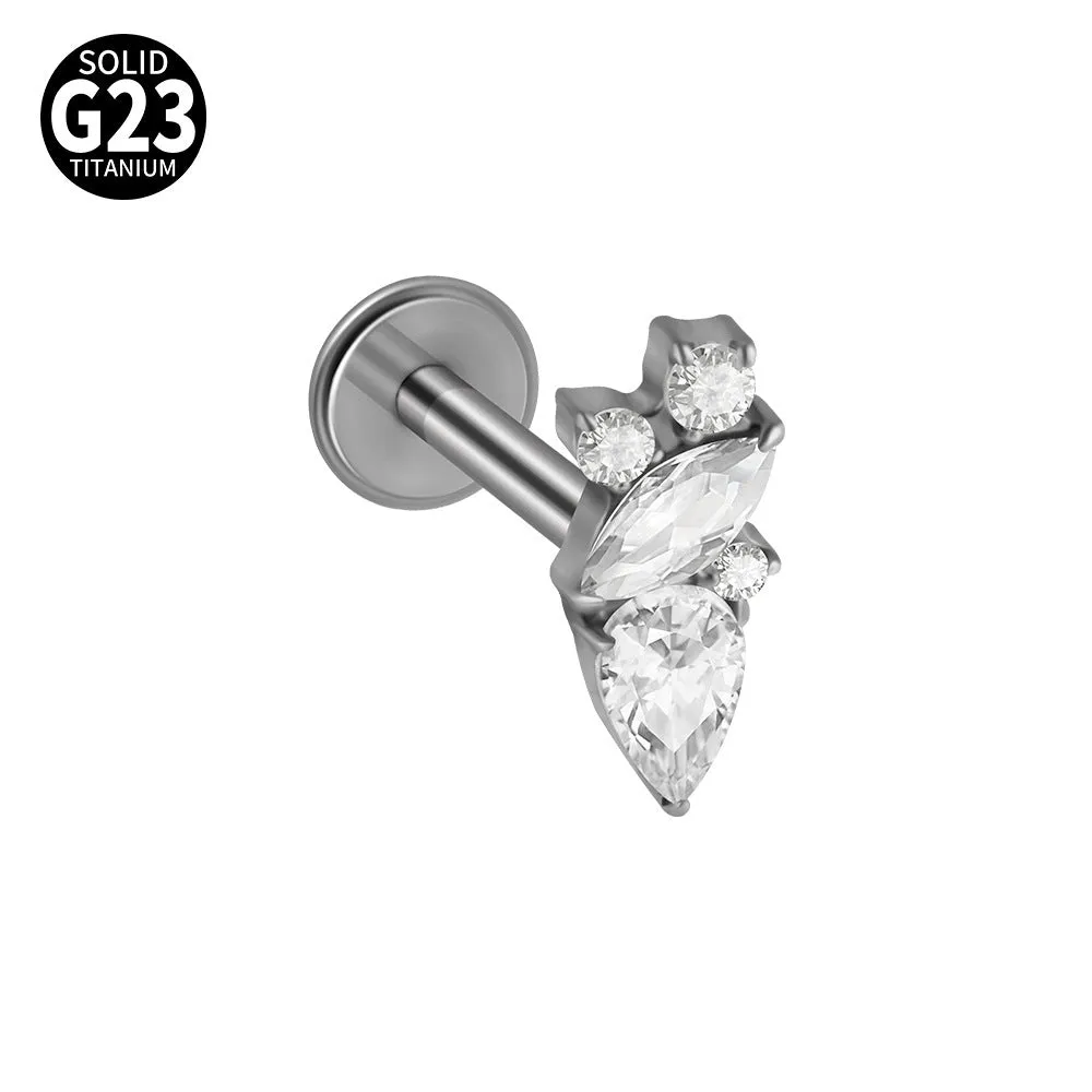 G23 titanium stud earrings with cherry zircon butterfly flower design, 1.2x8mm, gold electroplated finish