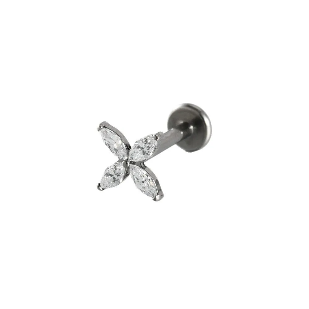 G23 titanium stud earrings with cherry zircon butterfly flower design, 1.2x8mm, gold electroplated finish