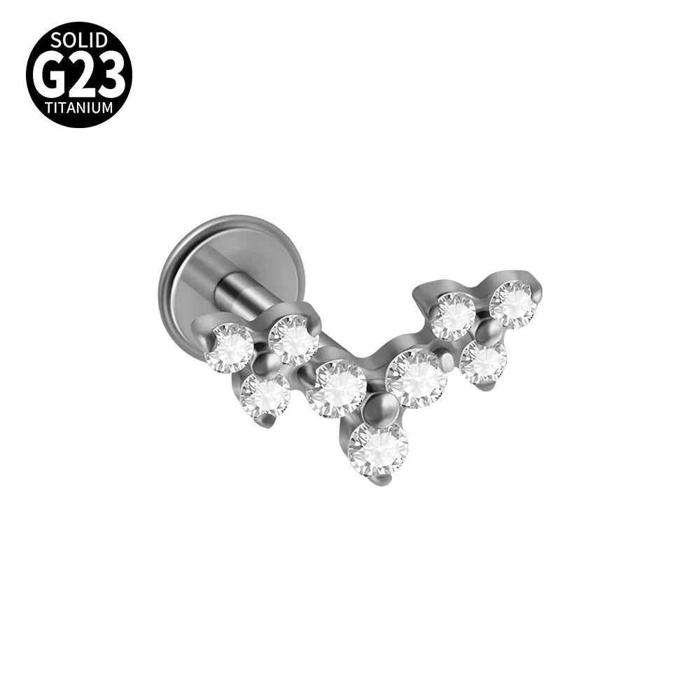G23 titanium stud earrings with cherry zircon butterfly flower design, 1.2x8mm, gold electroplated finish
