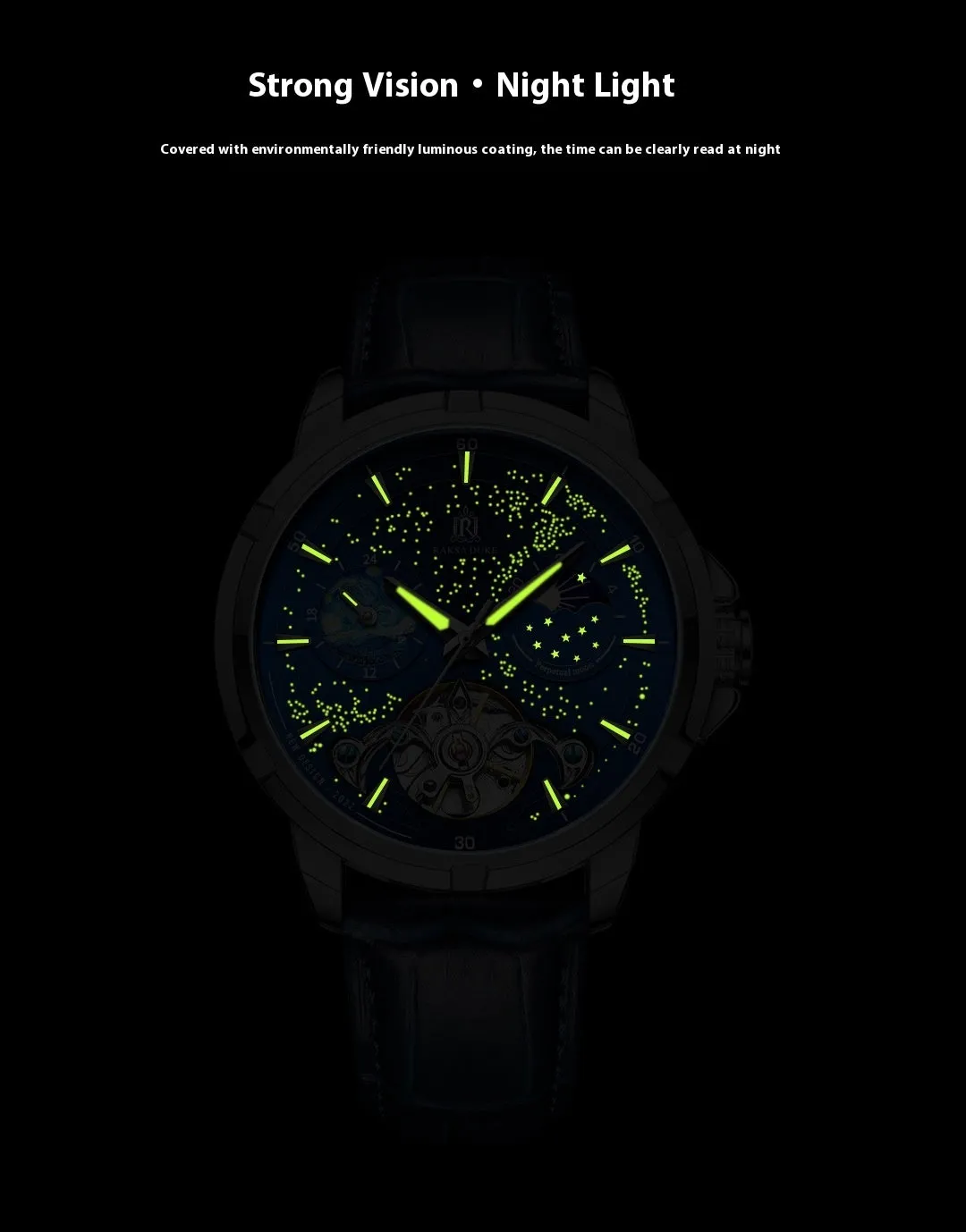 Men's blue dial automatic mechanical watch with a stainless steel bracelet on wrist.