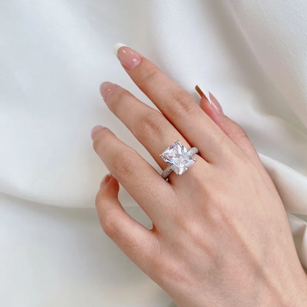 S925 sterling silver ring square candy geometric shape platinum colour for women US sizes 5-9