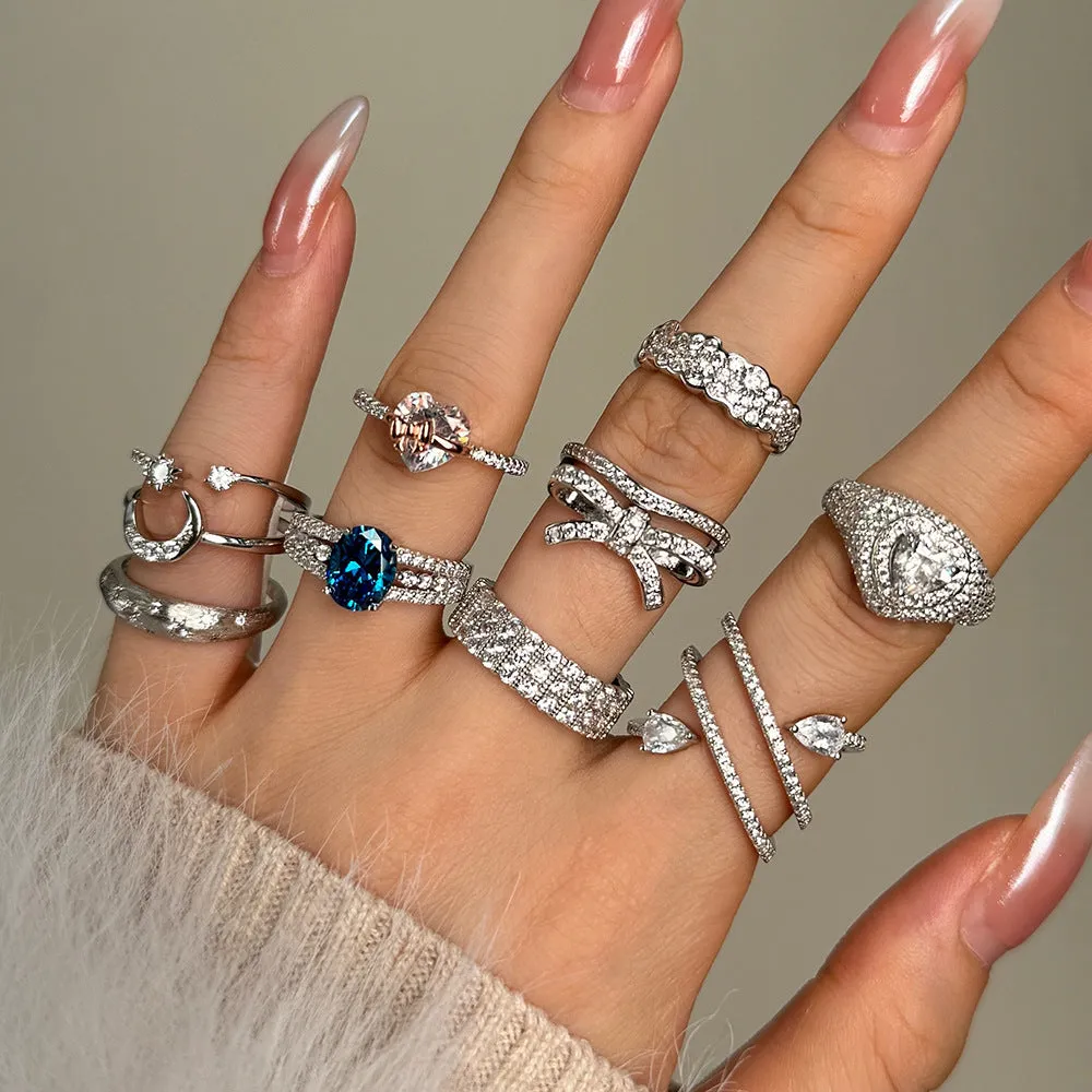 S925 sterling silver ring for women with bow and love-heart design, platinum finish, size No. 7