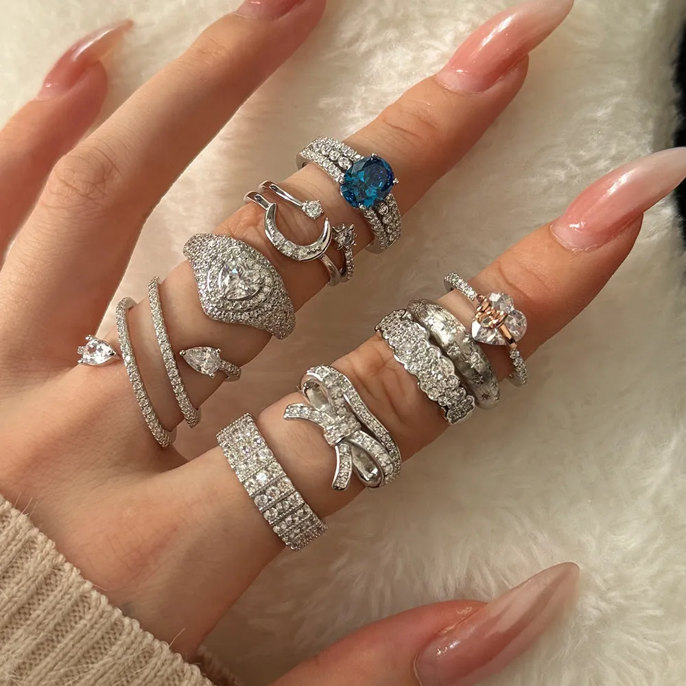 S925 sterling silver ring for women with bow and love-heart design, platinum finish, size No. 7