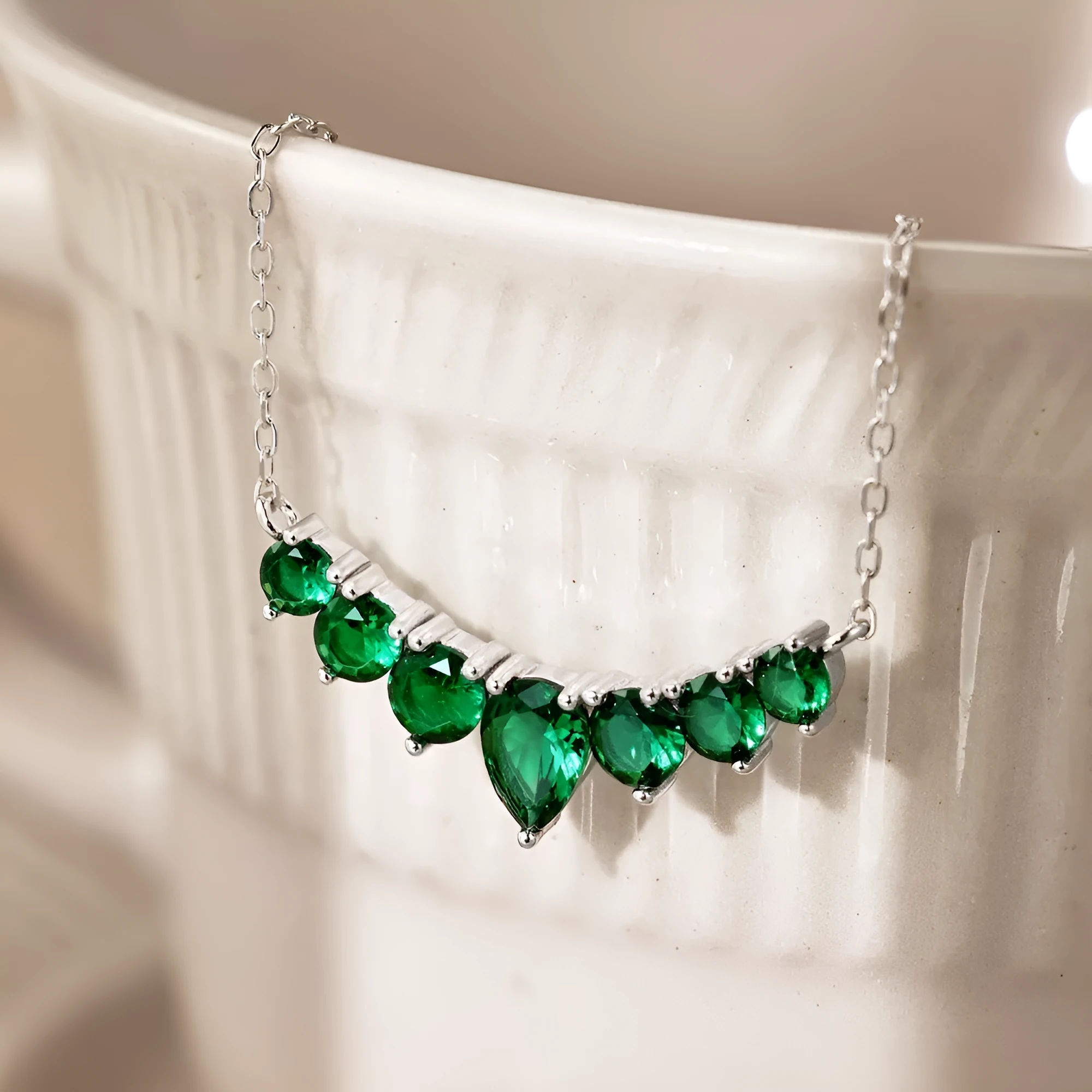 925 sterling silver necklace with colourful water drop zircon pendant and adjustable clavicle chain