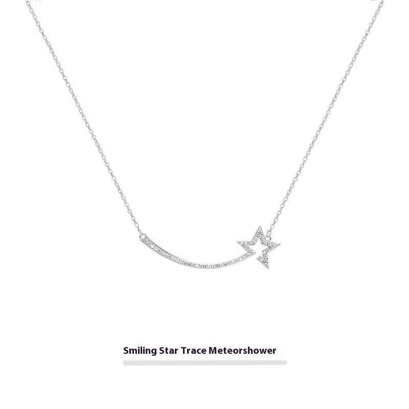 S925 sterling silver star pendant necklace white gold colour O-shaped chain adjustable 41-50cm on woman