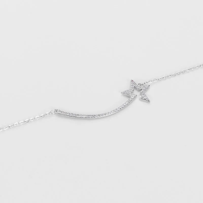 S925 sterling silver star pendant necklace white gold colour O-shaped chain adjustable 41-50cm on woman