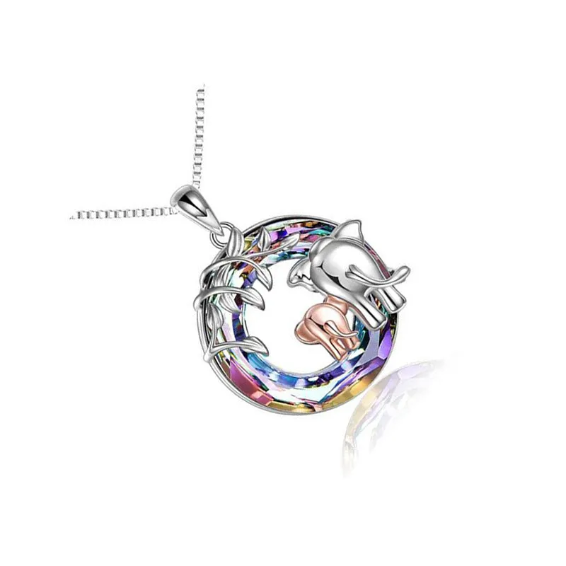 Women's animal-shaped necklace with diamond and Saturn charm on adjustable chain in platinum colour