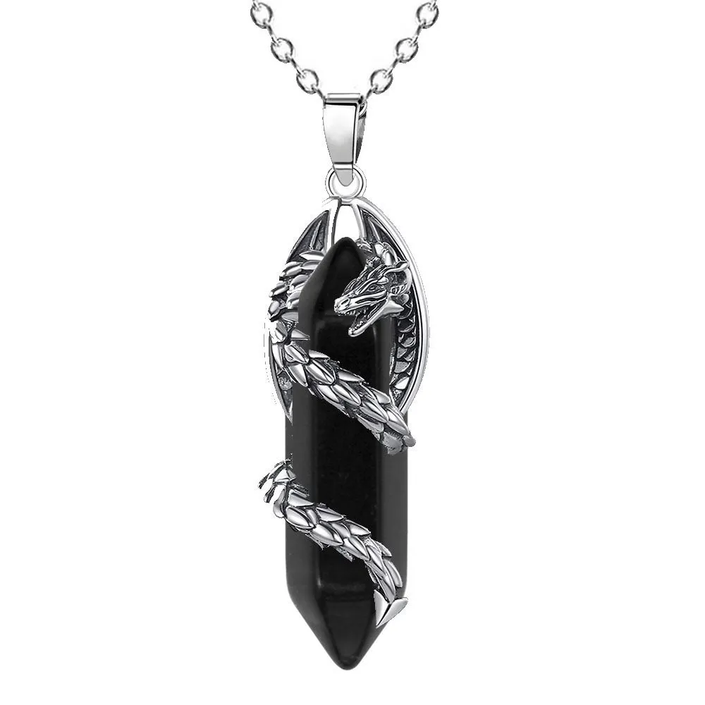 Fashion crystal flying dragon pendant necklace in amethyst colour with polished finish on a chain