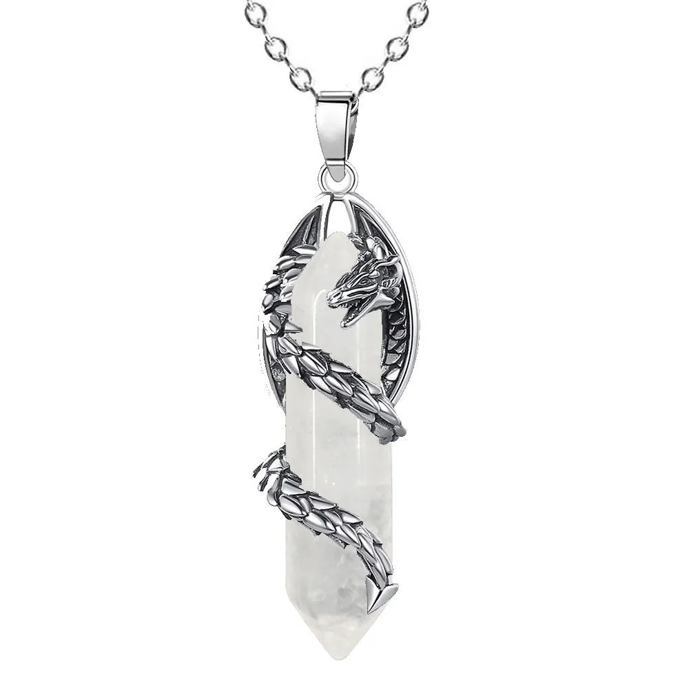 Fashion crystal flying dragon pendant necklace in amethyst colour with polished finish on a chain