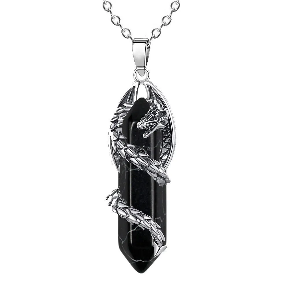 Fashion crystal flying dragon pendant necklace in amethyst colour with polished finish on a chain