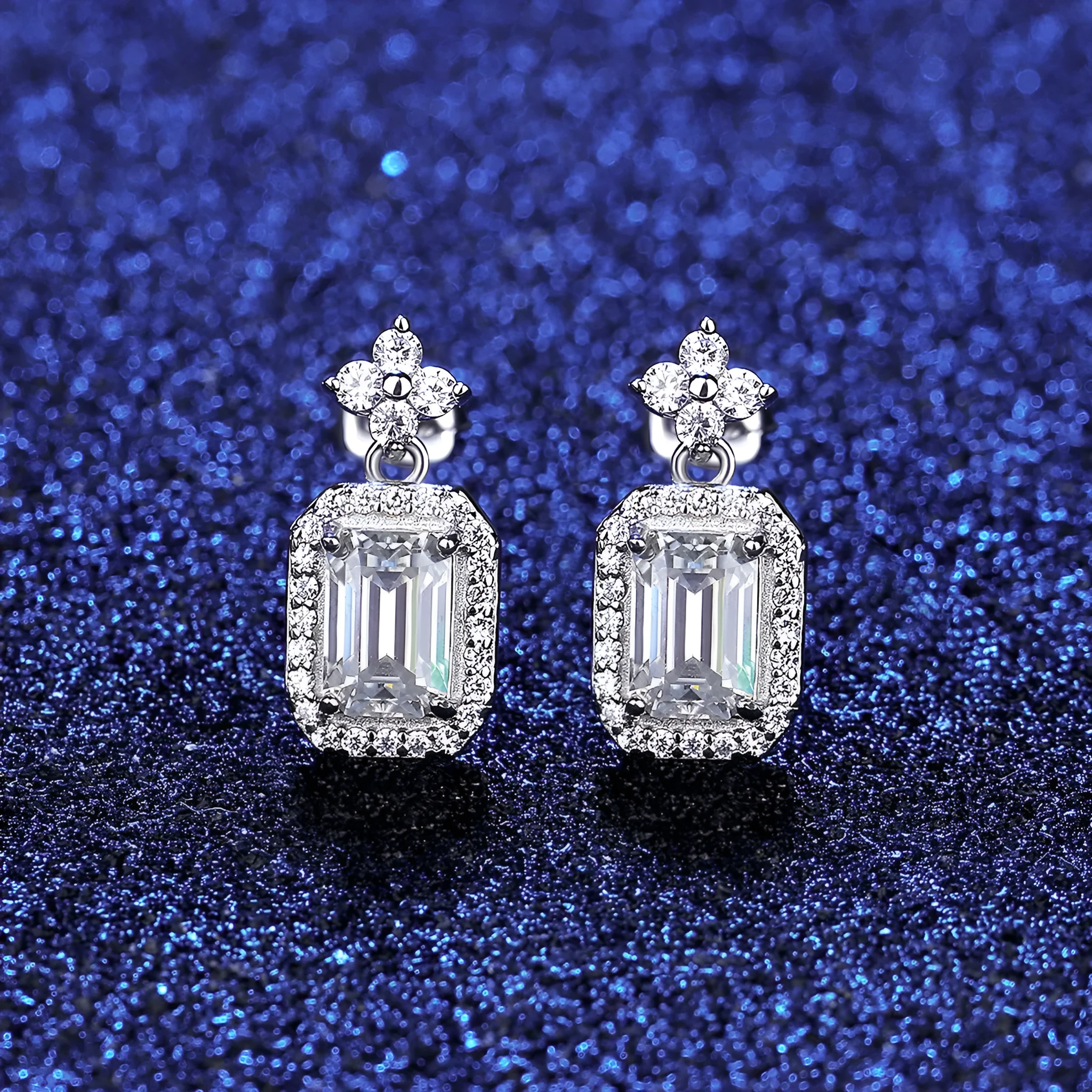 Pair of rectangular 925 silver women's earrings with electroplated finish, MSE23040303
